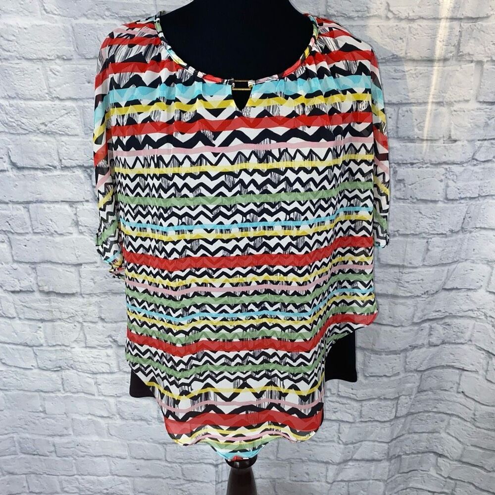Robert Louis women L bohochic artsy tank top w/multicolor poncho semi sheer top